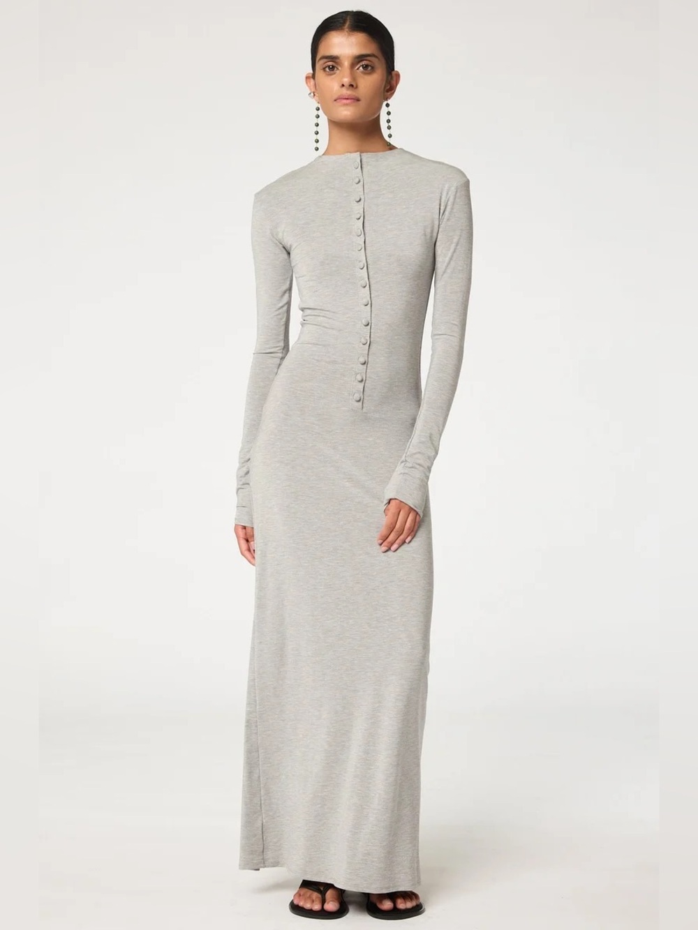 the line by k Heather Grey Buttoned Long Sleeve Maxi Dress